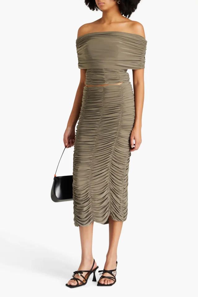Tibi Ruched Stretch-Jersey Midi Skirt, photo 2 of 4 from THE OUTNET