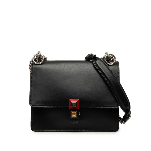 Black Fendi Small Leather Kan I Crossbody in Black Leather from Designer Revival
