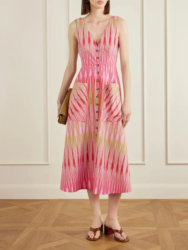 SALONI Zoey printed cotton-poplin midi dress in Pink, photo 2 of 2 from NET-A-PORTER (Canada)