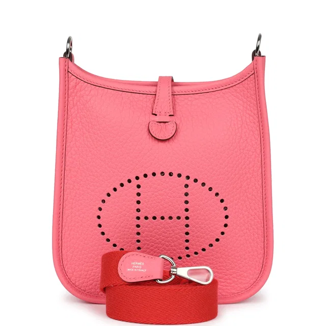 Hermès Evelyne TPM Rose Azalee Clemence Palladium Hardware in Pink Clemence leather from Madison Avenue Couture