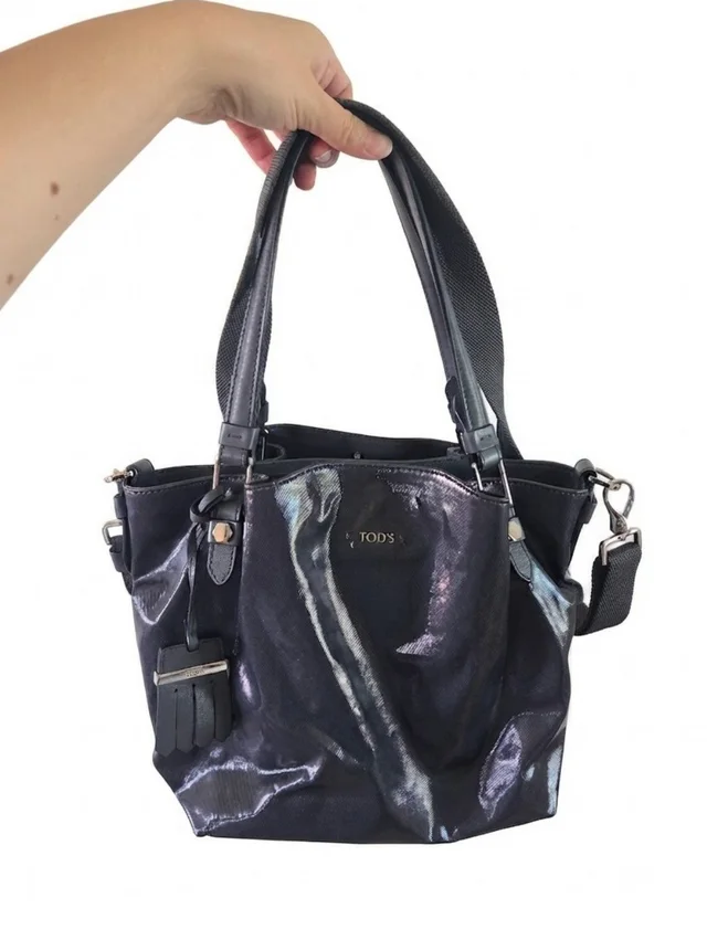 Tod's Dark Grey Coated Canvas Leather Trim 2-Way Tote Shoulder Bag Italy in black|gray Coated canvas from Poshmark