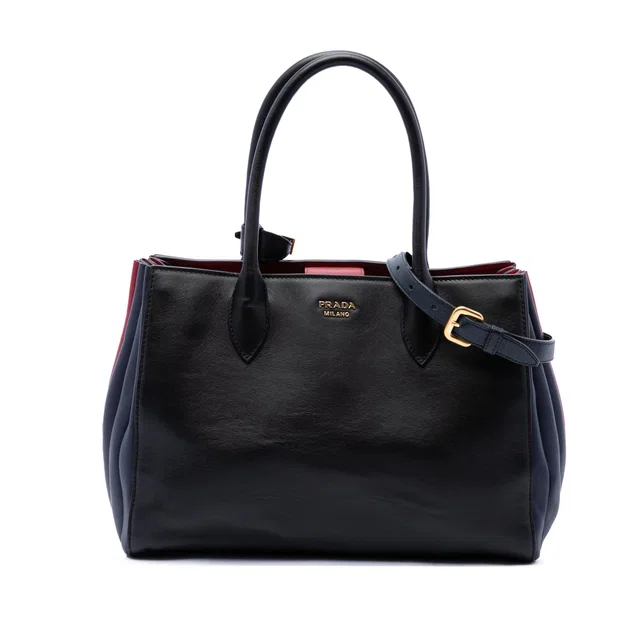 Black Prada City Calf Bibliotheque Satchel in Black Leather from Designer Revival