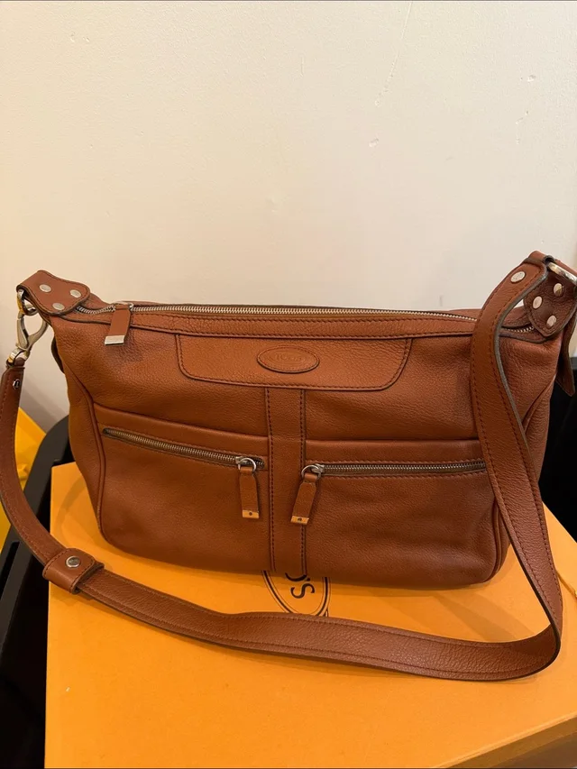 Tod's Tan/Brown Leather Messenger Bag in brown|red Leather from Poshmark