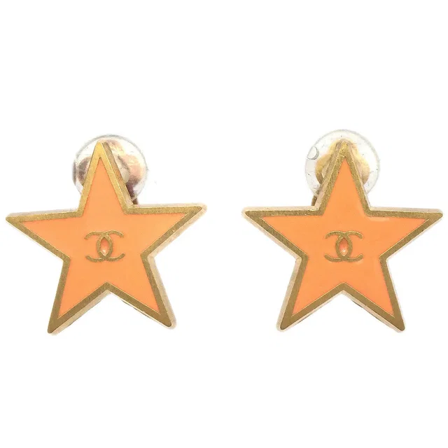 Chanel Star Earrings Clip-On Orange 01P in Orange from AMORE Vintage Tokyo
