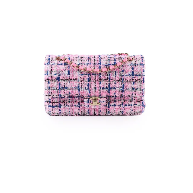 Chanel Classic Flap Medium/Large Pink Tweed in Pink Tweed from The Purse Affair