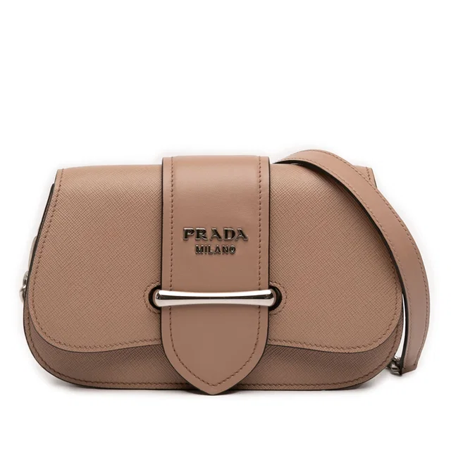 Brown Prada Saffiano and City Calf Sidonie Crossbody in Brown Saffiano leather from Designer Revival