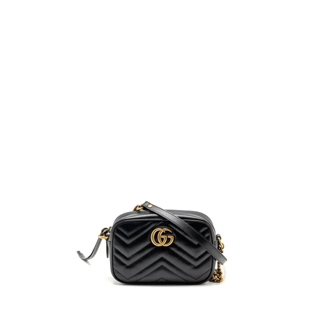 Gucci GG Marmont Mini Camera Bag Matelasse Chevron Nappa Leather Black GHW in Black Nappa leather from EMIER