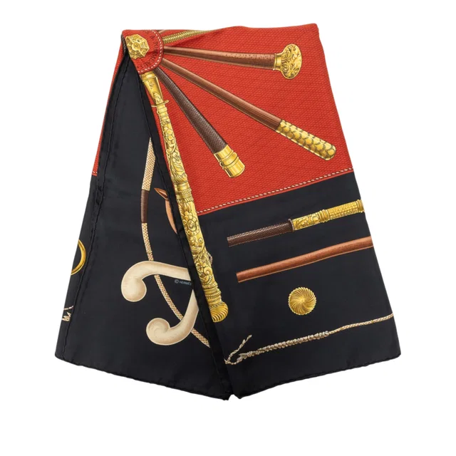 Red Hermès Cannes et Pommeaux Silk Scarf 90 Scarves in Red Silk from Designer Revival