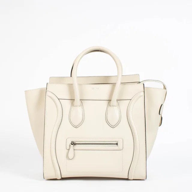 Celine Ivory Smooth Leather Mini Luggage Bag in White Leather from Labellov