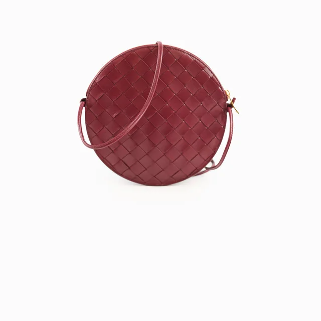 Bottega Veneta Round Intrecciato Crossbody Burgundy in Burgundy Woven leather from The Purse Affair