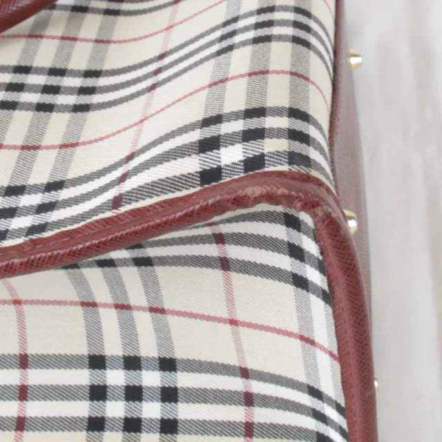 Burberry Check Canvas Leather Tote Bag in Red Canvas from LuxUness, photo 6 of 9