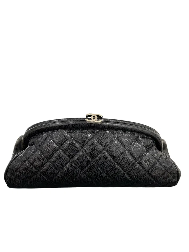 Chanel Halfmoon Kiss Lock Clutch Black Caviar SHW #11 w/o Card in Black Caviar leather from Luxury Promise