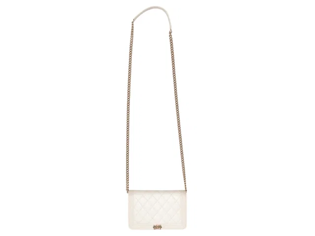 White Chanel Wallet-On-Chain Crossbody in White Leather from Designer Revival