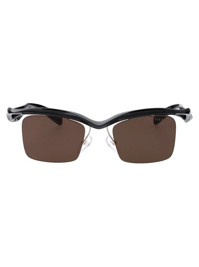 Prada 0pr Nylon Rectangle Frame Sunglasses — Black in Black Nylon from HEWI