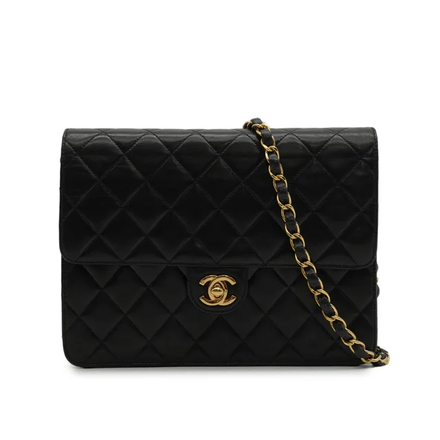Chanel Vintage Matelasse Cocomark Chain Shoulder Bag Black Lamb Skin Gold Hardware from Luxury Promise