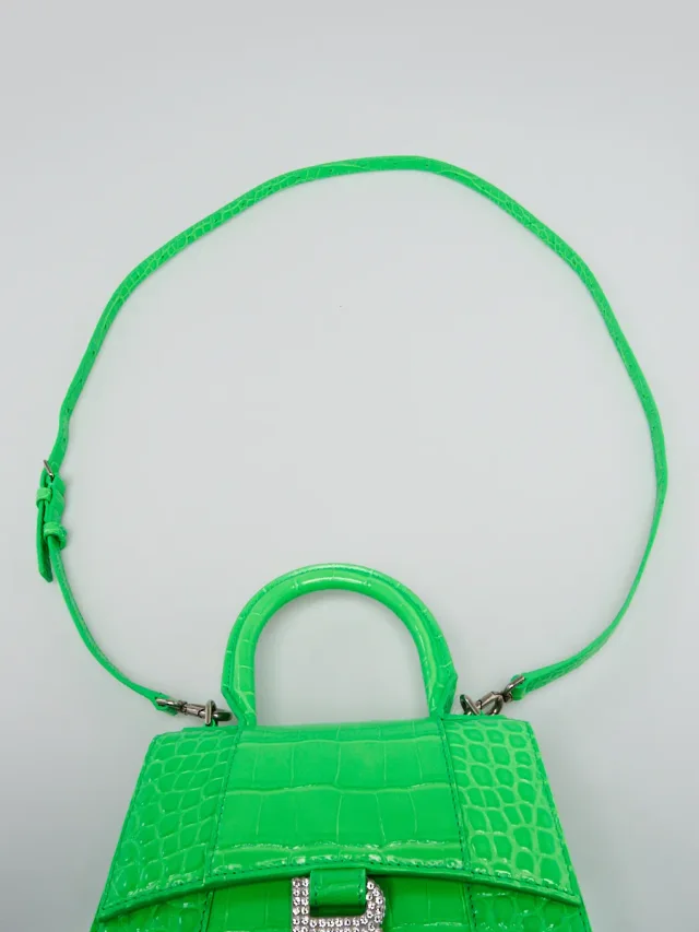 Balenciaga Bright Green Croc Embossed Leather Hourglass Crystal XS Top Handle Bag in Green Crocodile from Yoogis, photo 7 of 13