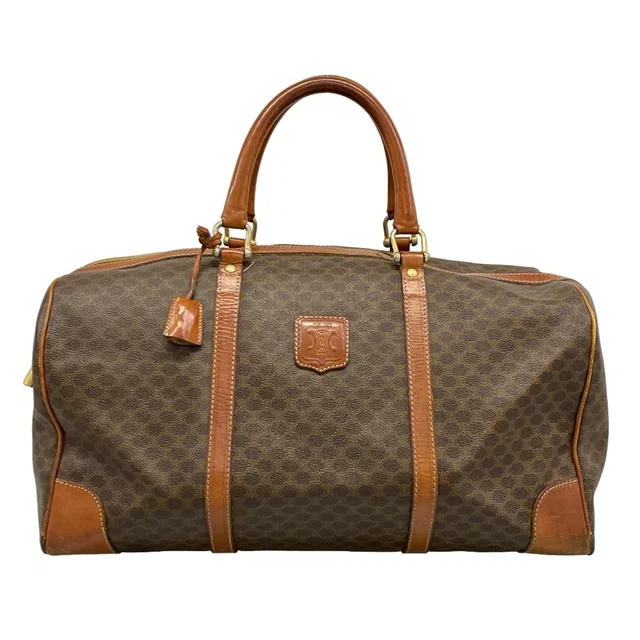 Celine Boston Bag Macadam Pattern Dark Brown No Lock Leather in Brown Leather from The Reluxe