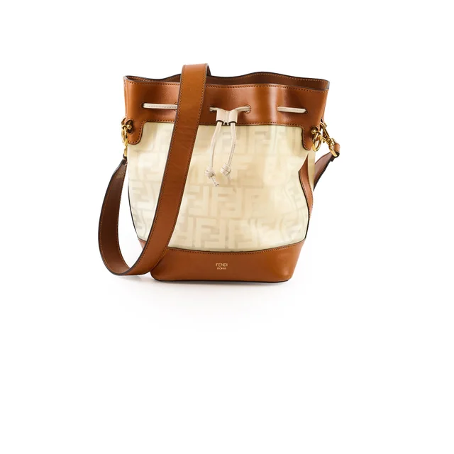 Fendi Grande Mon Tresor Bucket Zucca FF Monogram Bag White/Brown in Brown Leather from The Purse Affair