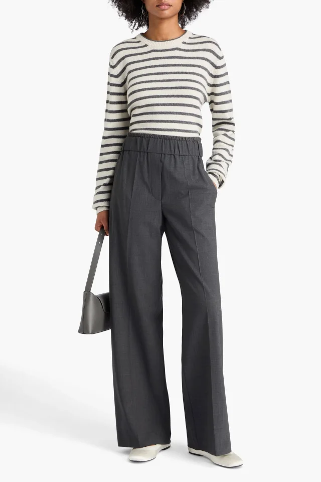 Brunello Cucinelli Bead-Embellished Wool-Blend Wide-Leg Pants in Dark gray, photo 2 of 4 from THE OUTNET