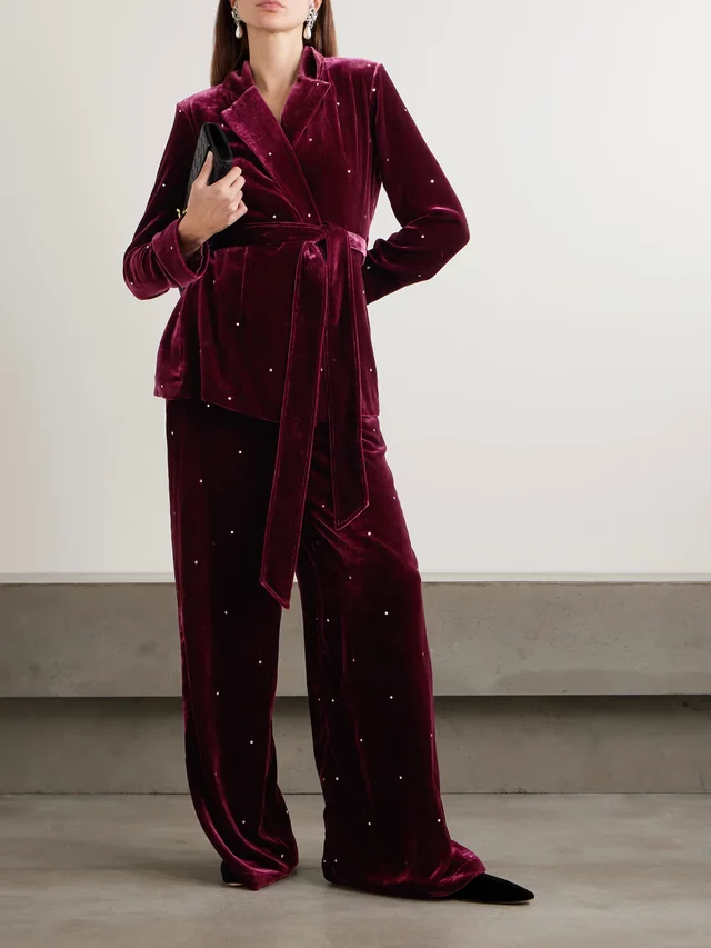 OLIVIA VON HALLE Jagger crystal-embellished velvet pajama set in Red, photo 2 of 2 from NET-A-PORTER (Canada)