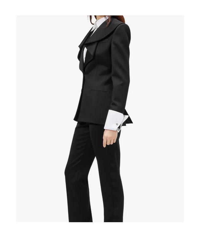 Alexander McQueen Women's Waterfall Collar Single-breasted Jacket in Black, photo 3 of 5 from SENSER