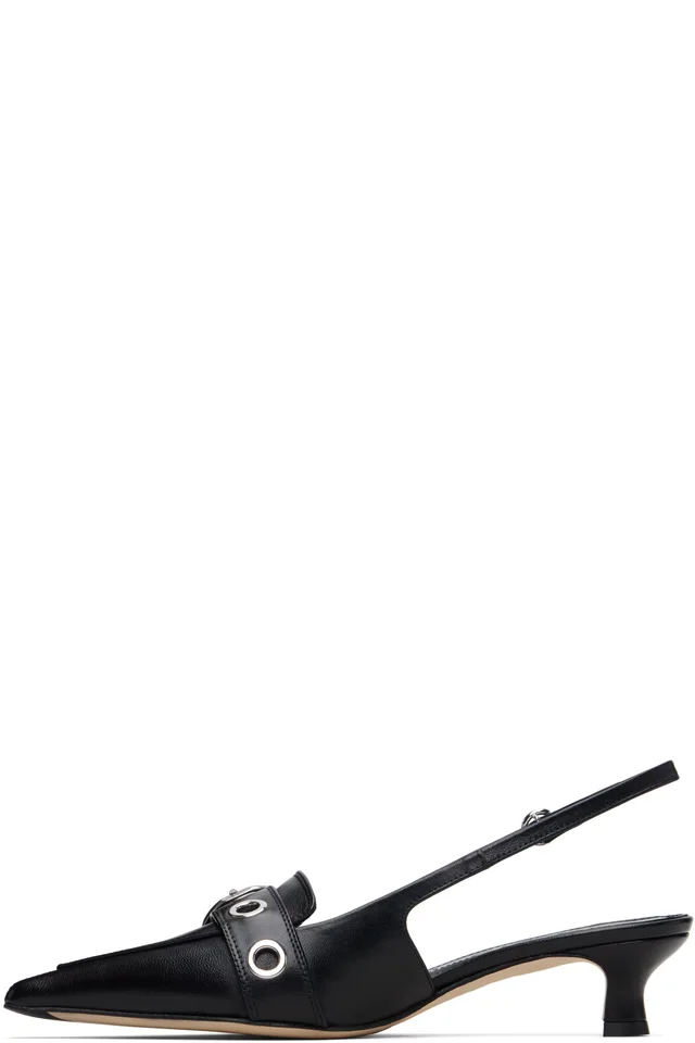 Aeyde Black Davina Eyelet Slingback Heels, photo 3 of 5 from SSENSE
