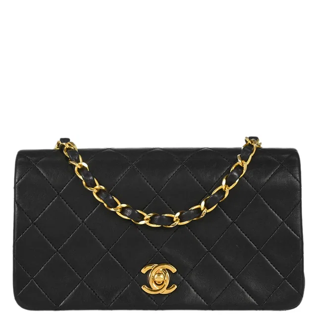 Chanel 1989-1991 Black Lambskin Turnlock Mini Full Flap Shoulder Bag in Black Lambskin from AMORE Vintage Tokyo