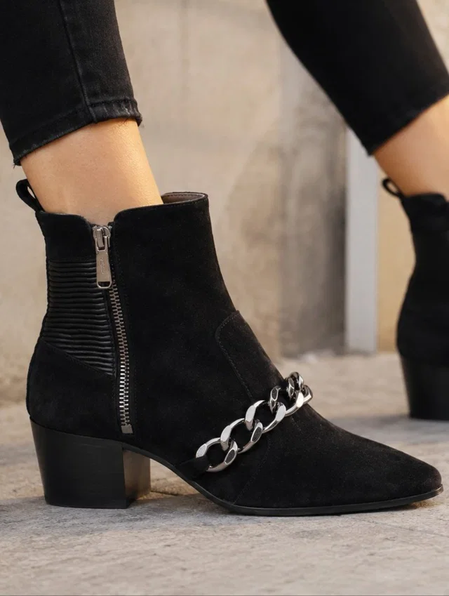 Balmain Suede Ella Chain Ankle Boots in black Suede from Poshmark