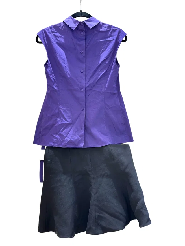 Prada Sleeveless Button-Up Shirt Purple With A-Line Skirt Black 2 Piece Set - Size 38 in Black from Luxury Promise