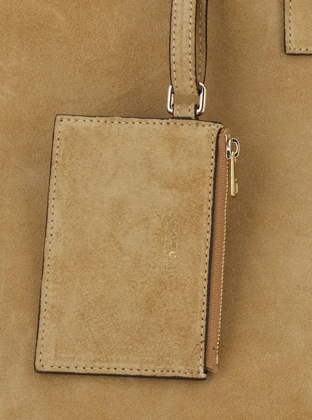 A.P.C. 'Le Drummer' Beige Shopper with Four Handles and Logo Lettering on the Front in Suede Women in Beige 100% Cow, photo 9 of 10 from Gaudenzi Boutique