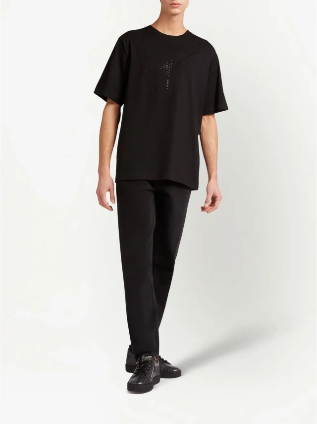 Giuseppe Zanotti LR-23 rhinestone-embellished logo T-shirt in Black, photo 2 of 5 from FARFETCH