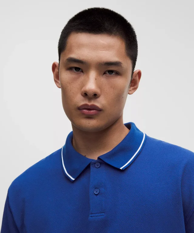 lululemon Mesh-Knit Jersey Short-Sleeve Polo Shirt in Clubhouse Blue, photo 4 of 6 from lululemon