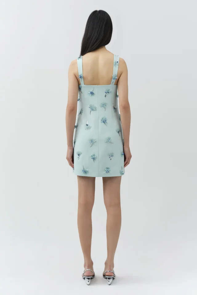 SIMKHAI Ella Embellished Crepe Mini Dress in Sky, photo 5 of 6 from SIMKHAI