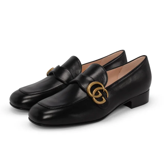 Gucci Malaga Kid Double G Loafers 36.5 in Black Leather from Blue Spinach
