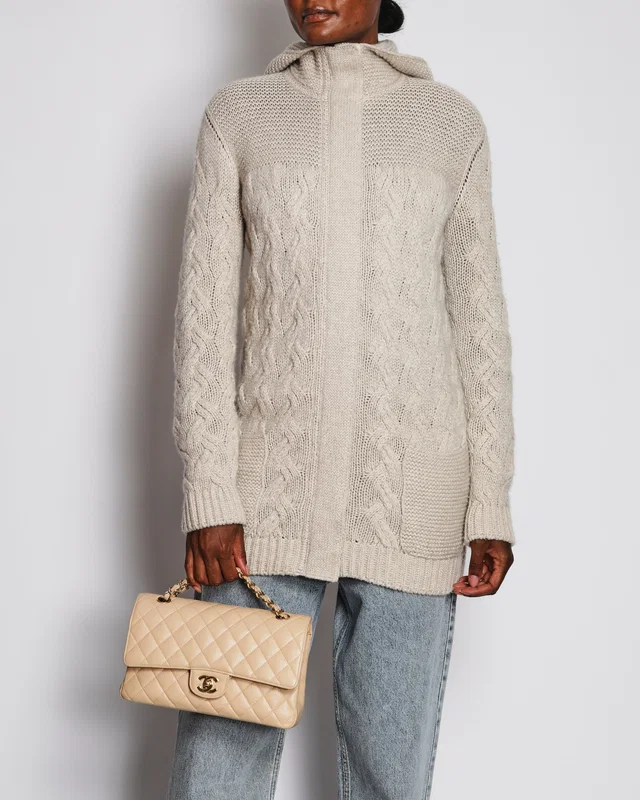 Loro Piana Beige Cashmere Cable Knit Hooded Jumper Size IT 40 (UK 8) in Beige Cashmere from Sellier