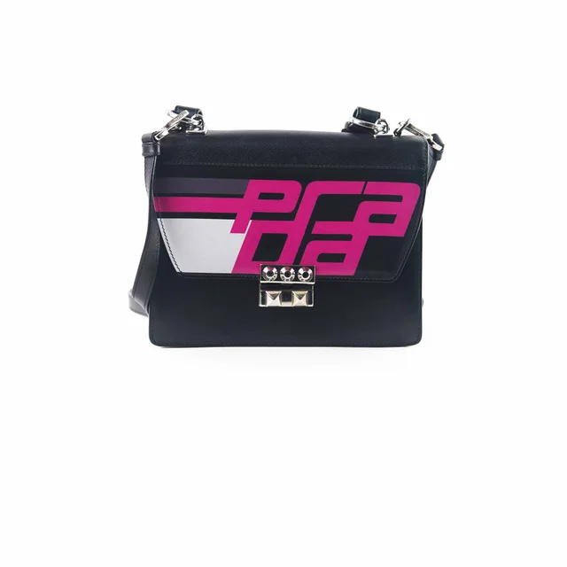 Prada Elektra Smooth Leather/Saffiano Crossbody Black in Black Saffiano leather from The Purse Affair