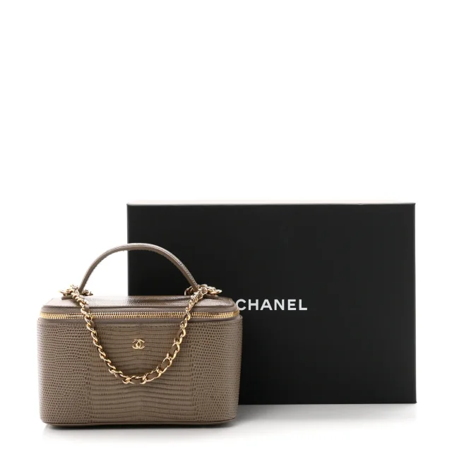Chanel Lizard Embossed Top Handle Vanity With Chain Dark Khaki in Green Calfskin from FASHIONPHILE, photo 11 of 11