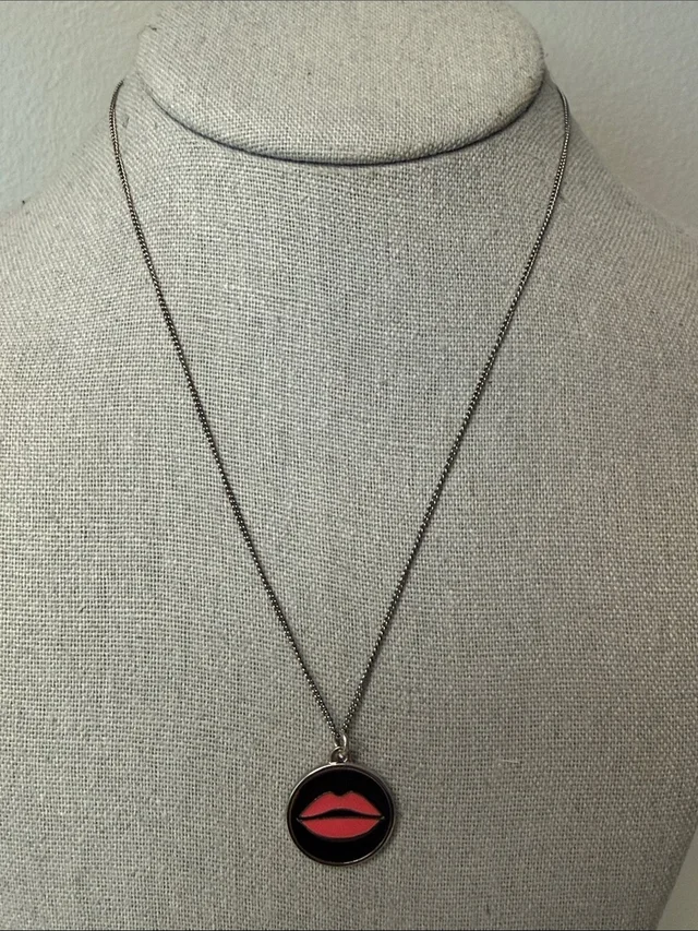 Dior Lip Pendant Necklace Silver Tone Logo Charm 15.7" Vintage in silver|gray|pink from Poshmark