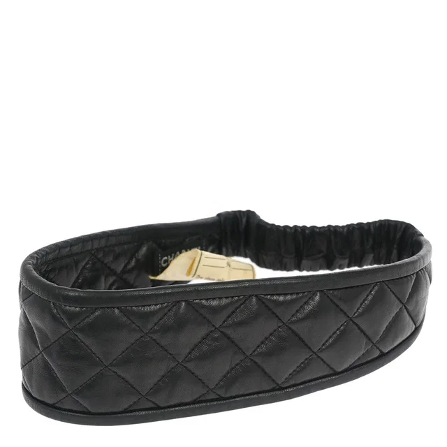 Chanel Headband Hair Accessories Black Lambskin in Black Lambskin from AMORE Vintage Tokyo