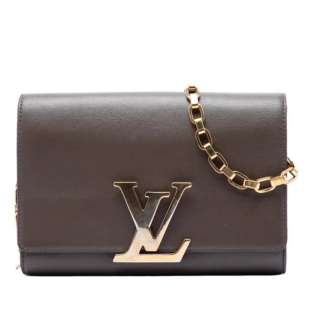 Grey Louis Vuitton Leather Louise Chain MM Shoulder Bag in Grey Leather from Designer Revival