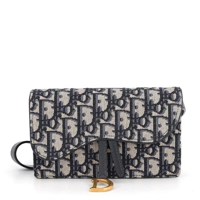 Dior Oblique Waist Bag Beige/Black/Blue Canvas Leather in Black Canvas from GALLERY RARE