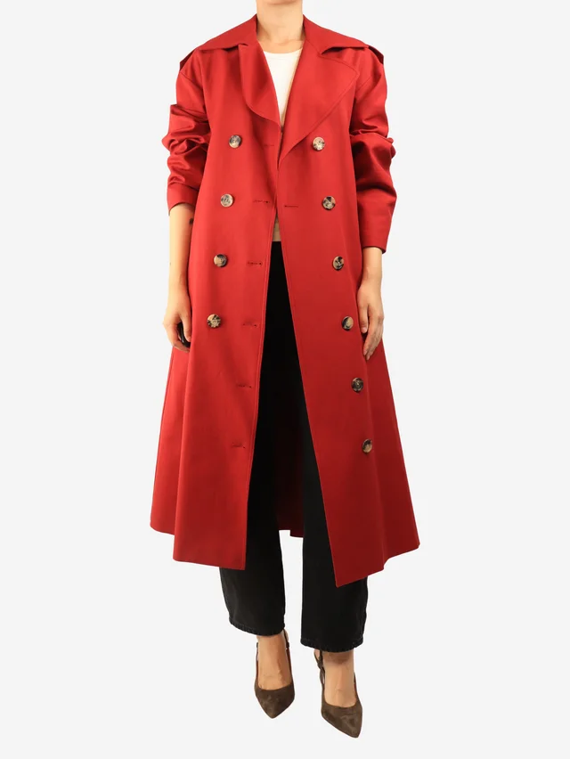 Khaite Red double-breasted belted trench coat - size UK 8 in Red from Sign of the Times