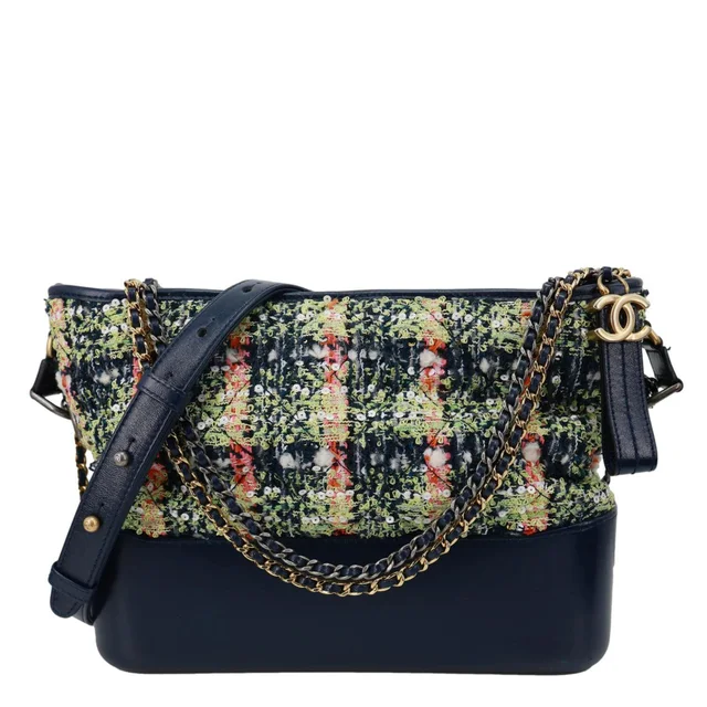 Chanel Gabrielle Tweed Crossbody Bag Navy Blue in Navy Tweed from Dallas Designer Handbags