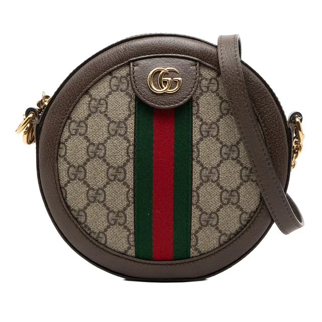 Beige Gucci Mini GG Supreme Web Ophidia Round Crossbody in Beige Coated canvas from Designer Revival