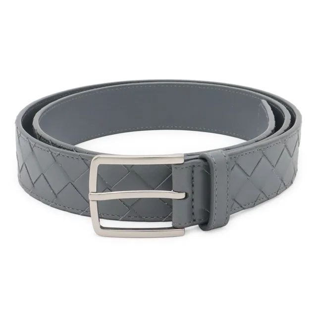 Bottega Veneta Intrecciato Belt Leather Gray in Grey Woven leather from The Reluxe
