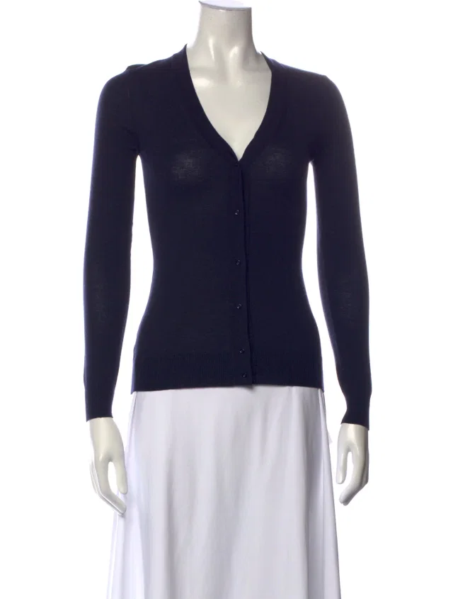 Alaïa Virgin Wool V-Neck Sweater in blue Wool from The RealReal