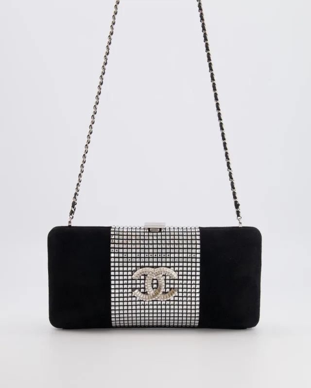Chanel 2015 Paris-Dubai Black Suede Strass Crystal Clutch Bag with Crystal Embellished CC Logo in Black Suede from Sellier, photo 20 of 21