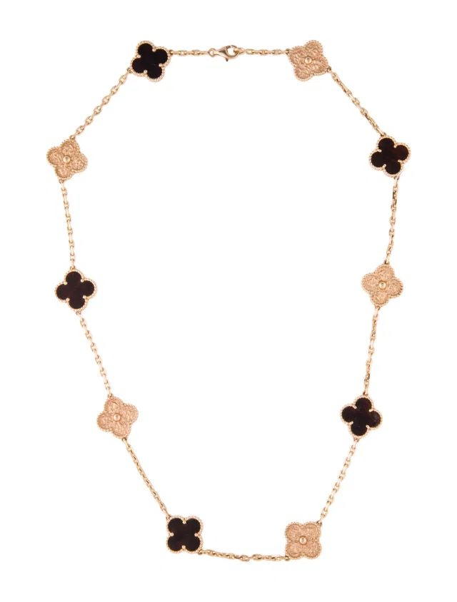 Van Cleef & Arpels Bois D'Amourette Vintage Alhambra 10 Motif Necklace, 18.5" in brown|red from The RealReal