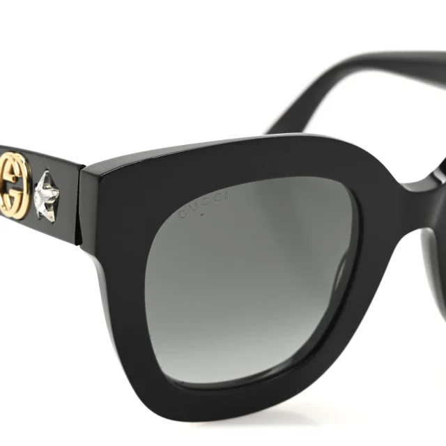 Gucci Acetate Crystal Star Round Frame Sunglasses GG0208S Black in Black from FASHIONPHILE, photo 7 of 8