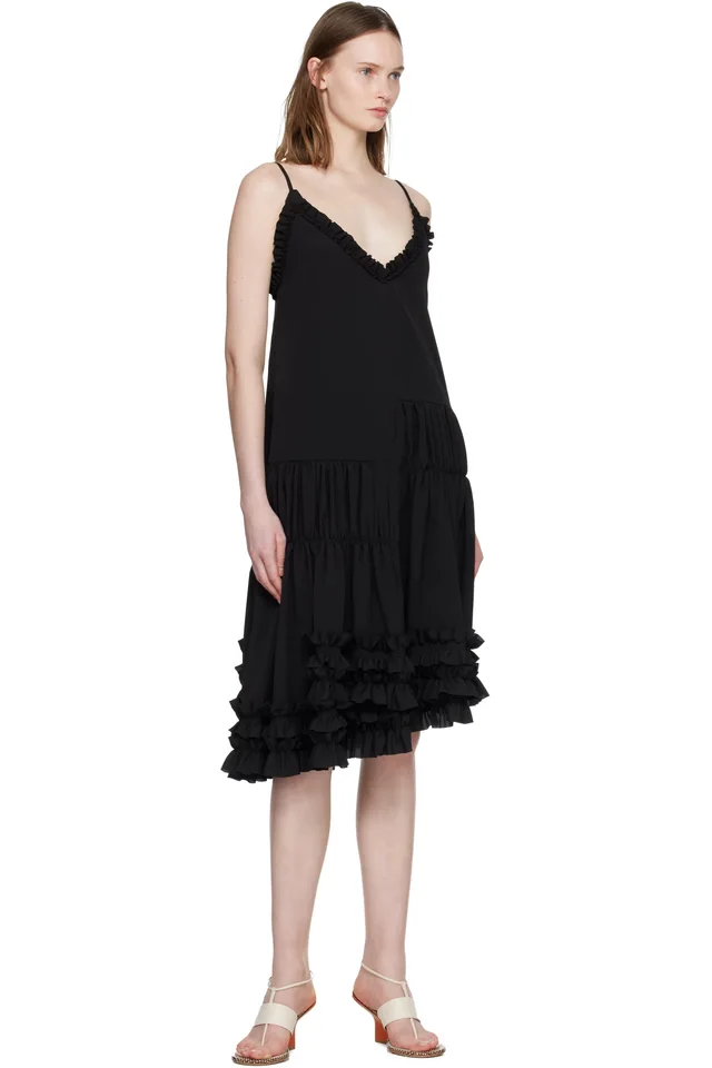 Dries Van Noten Black Asymmetrical Ruffle Minidress, photo 4 of 4 from SSENSE